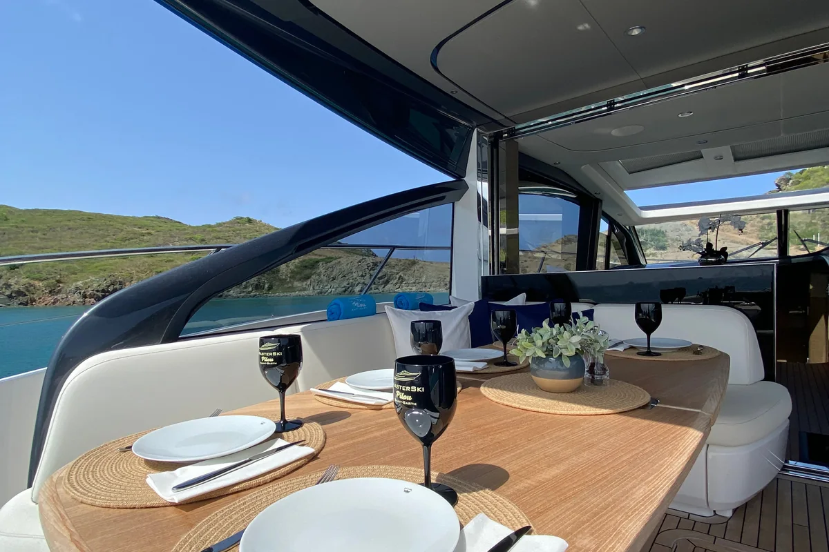 Princess 55 teak aft deck laid for lunch